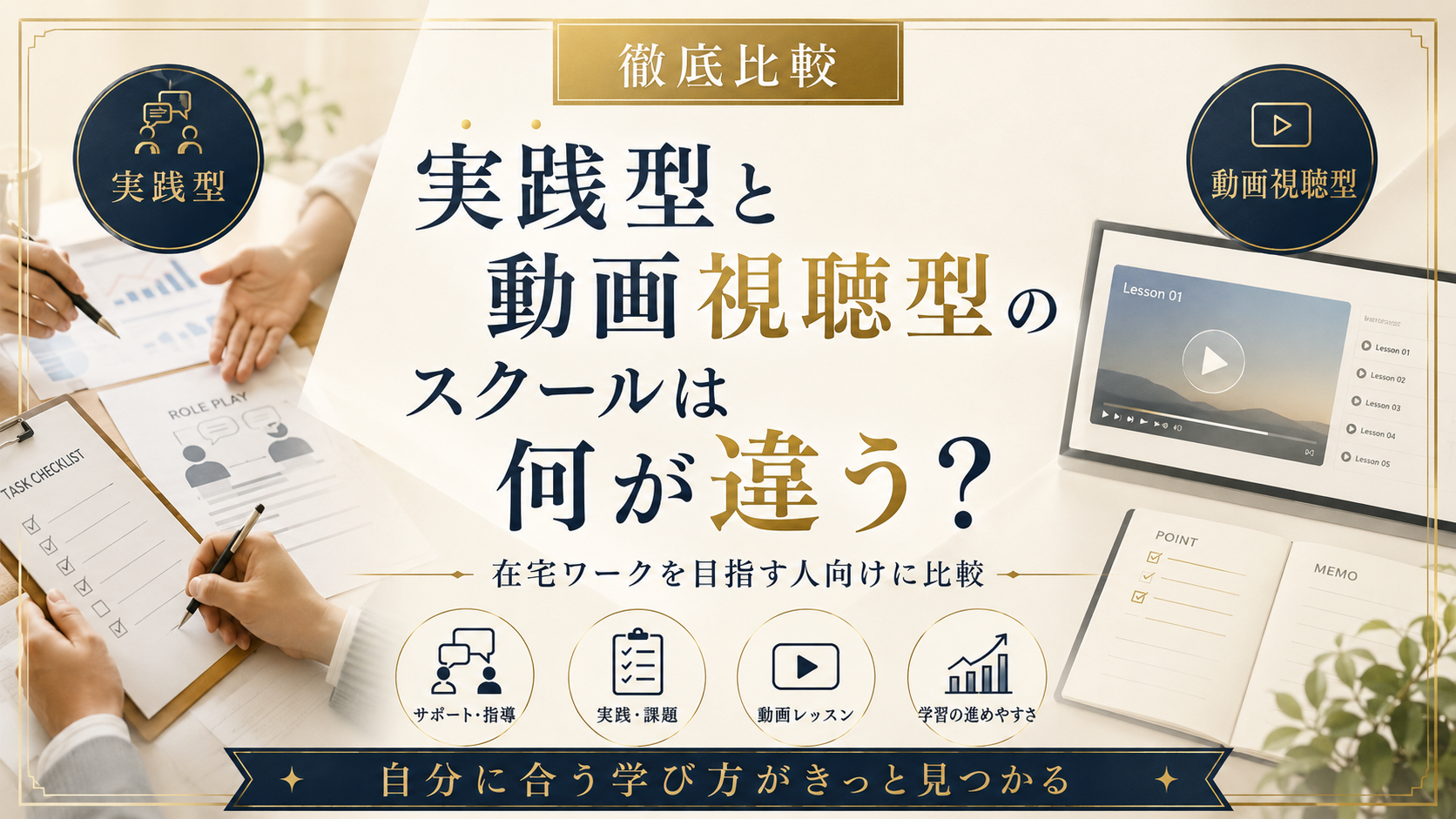実践型と動画視聴型のスクールは何が違う?在宅ワークを目指す人向けに比較